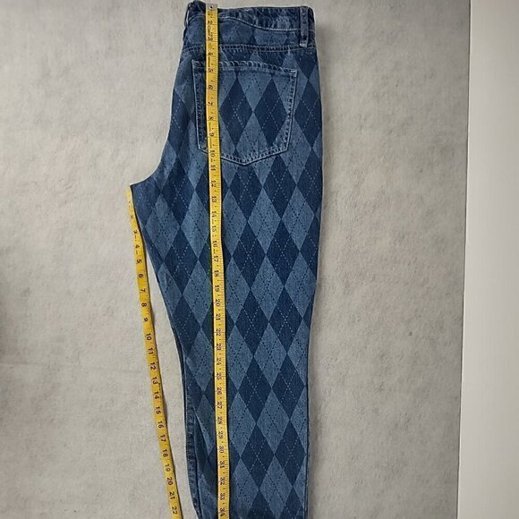 Rue 21 100% Cotton Blue Diamond Check Denim Capri Jeans Pants 5 Pocket Size 12 - Picture 7 of 10